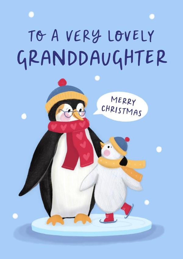 Cute Christmas Card - For Granddaughter - Ice Skating Penguins created by Painted Parasol Studio