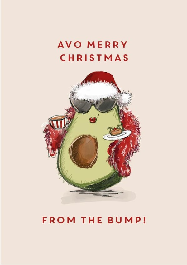 Cute Christmas Card - Avocado - From The Bump created by @doublepea_designs