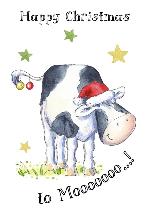 Cute Christmas Card - Freisian Cow created by Kate Garrett