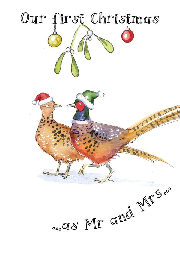 Cute Christmas Card - Pheasants - Couple's First Christmas created by Kate Garrett