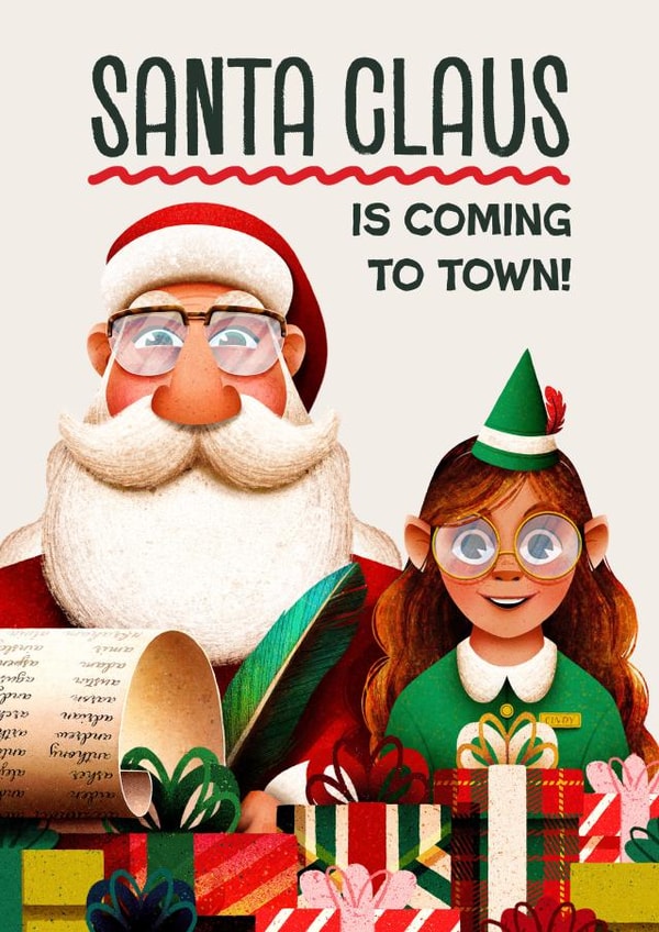 Cute Christmas Card - Santa Claus Is Coming To Town - Presents created by Folio | Ian Owen