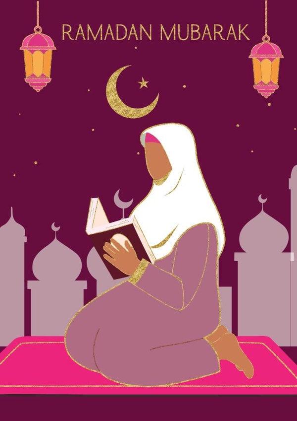Pretty Ramadan Card - Ramadan Mubarak - Praying Woman created by Anoela Cards