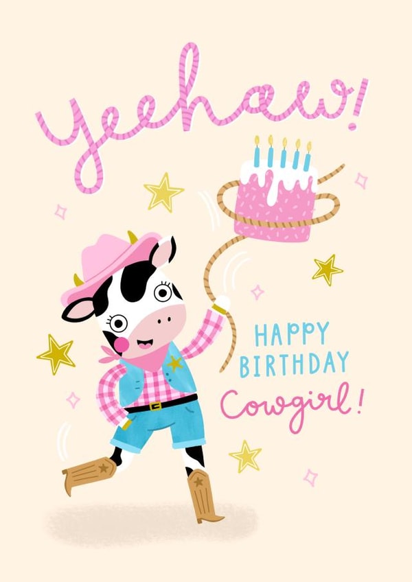 Cute Birthday Card - Cowgirl Pun - For Her created by Jess Moorhouse
