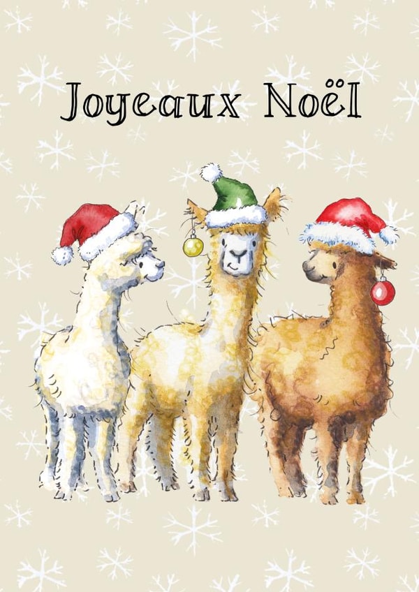 Cute Christmas Card - Llamas - Joyeaux Noël created by Kate Garrett