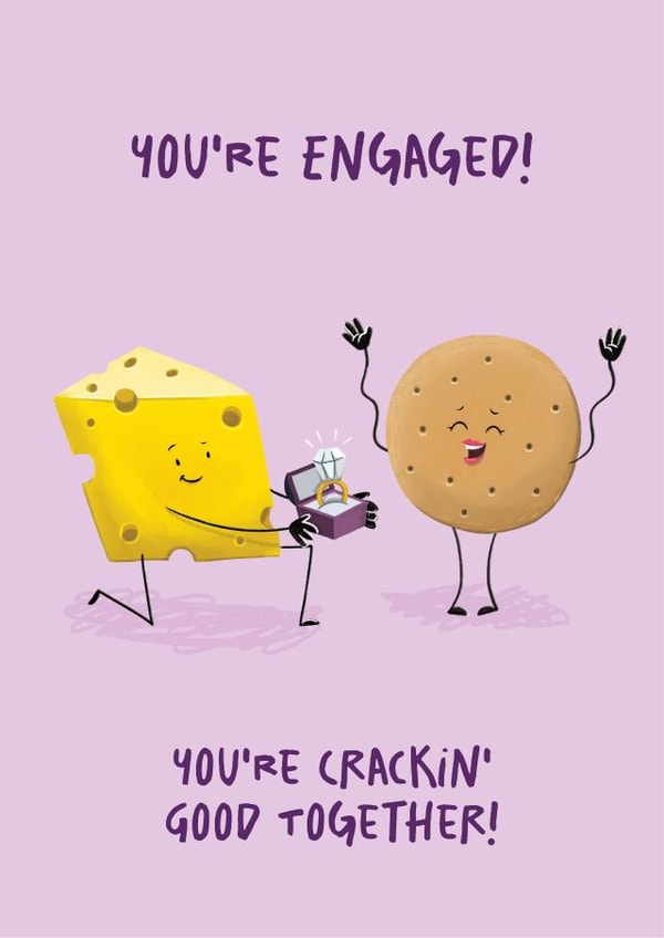 Cute Engagement Card - Cheese and Cracker Pun - You're Cracking Good Together! created by Easel & Bear