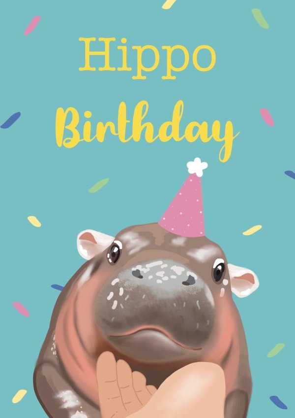 Cute Birthday Card - Moo Deng - Hippo created by Sarah Stephenson