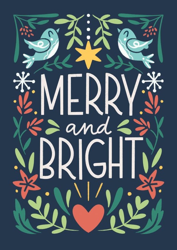 Cute Christmas Card - Merry And Bright - Festive Florals created by Natalia Gonzalez