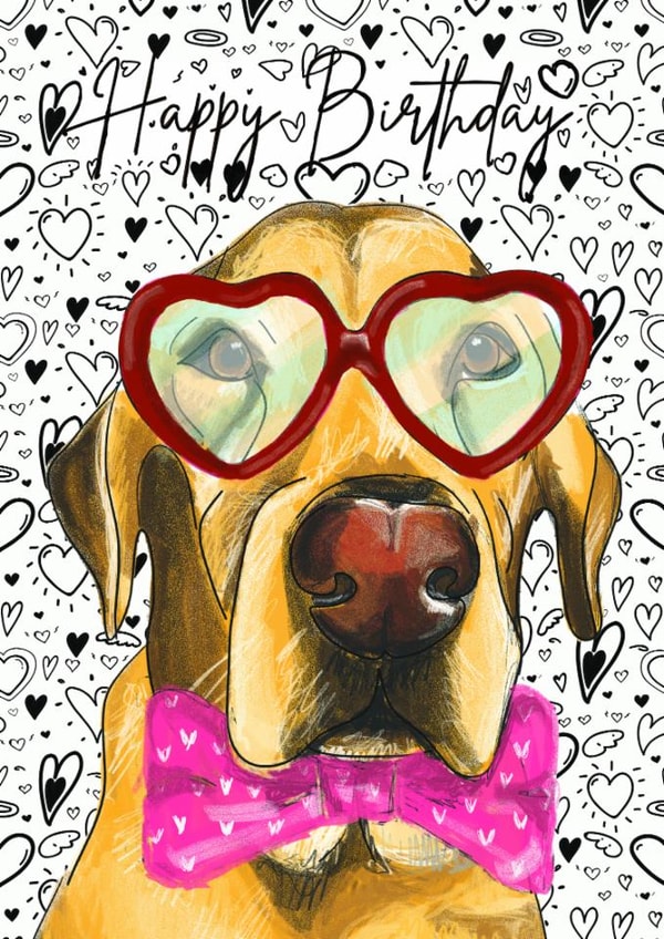 Cute Birthday Card - Labrador - Heart Shaped Glasses created by Dotts Yard