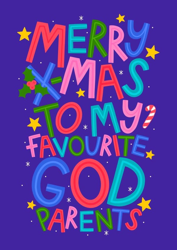 Cute Christmas Card - For Godparents - Typography created by Ludicrous Prints