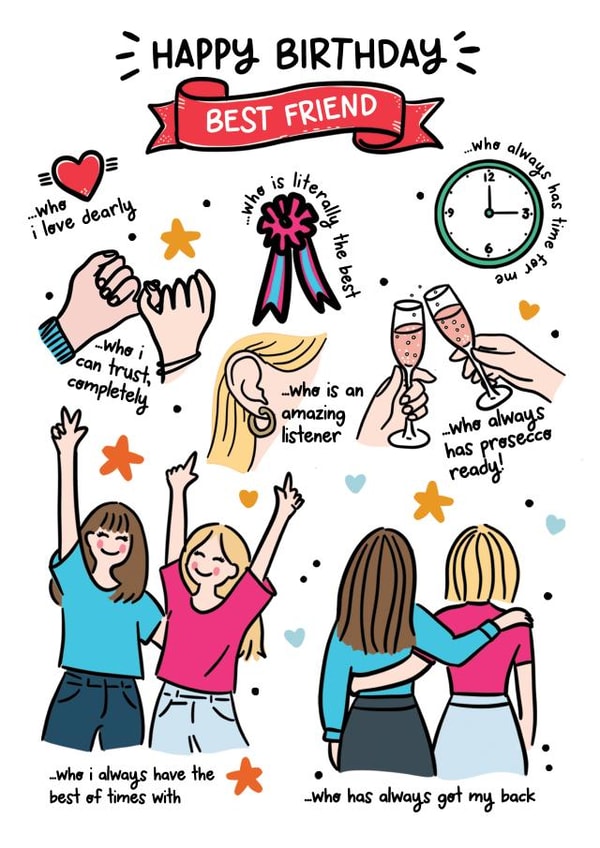 Cute Birthday Card - For Best Friend - Illustrations created by Lyndsay Moon