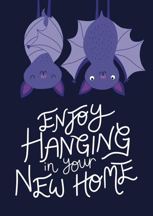 Cute New Home Card - Hanging Bats - Halloween created by Christine Cuddihy Illustration