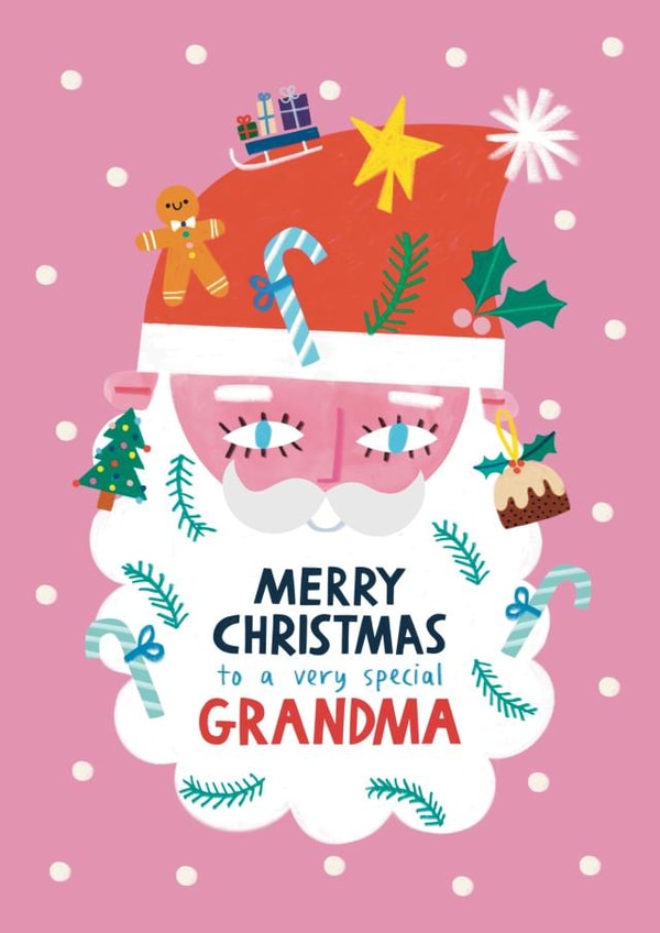 Cute Christmas Card - For Grandma - Santa Claus Beard created by Alice Mole Illustration