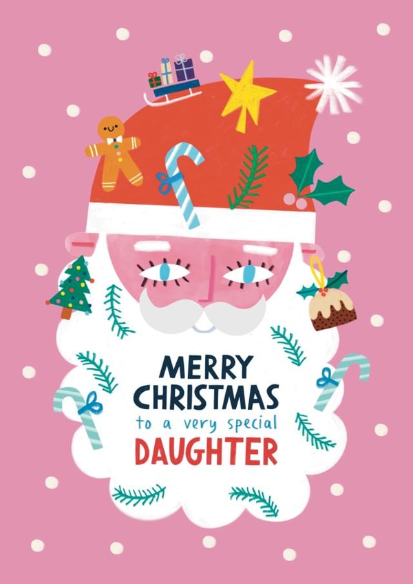 Cute Christmas Card - For Daughter - Santa Claus Beard created by Alice Mole Illustration