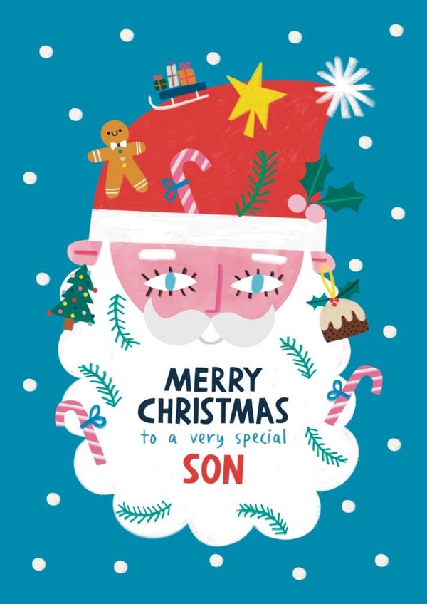 Cute Christmas Card - For Son - Santa Claus Beard created by Alice Mole Illustration