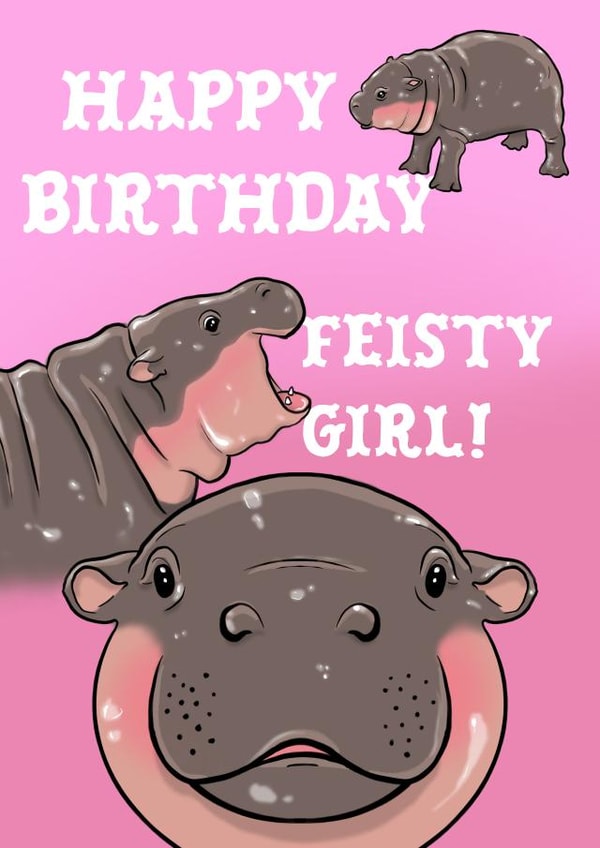 Funny Birthday Card - Moo Deng - Feisty Girl created by The Queer Store