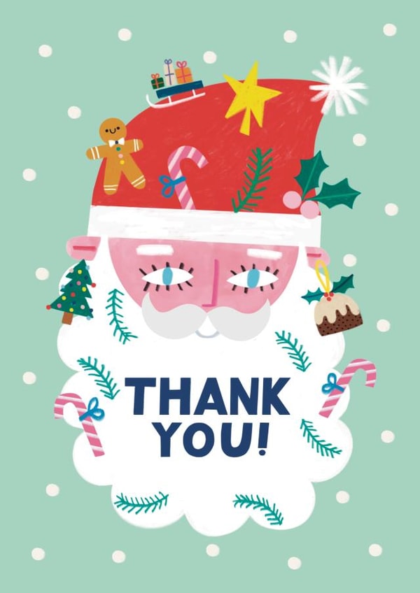 Cute Christmas Card -  Thank You - Santa Claus Beard created by Alice Mole Illustration