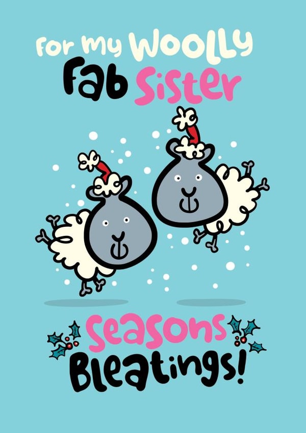 Funny Christmas Card - Sheep Puns - Seasons Bleatings! created by Pink wink