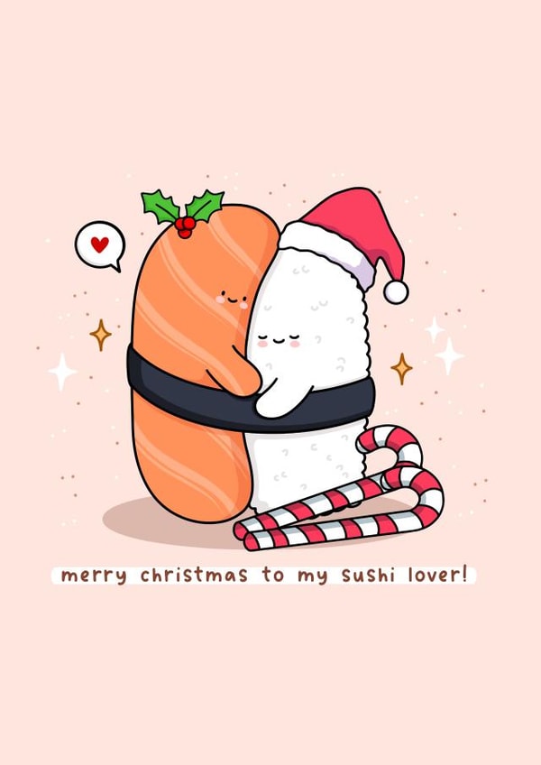 Cute Christmas card - Sushi Lover - Pun created by Rosalie Perl
