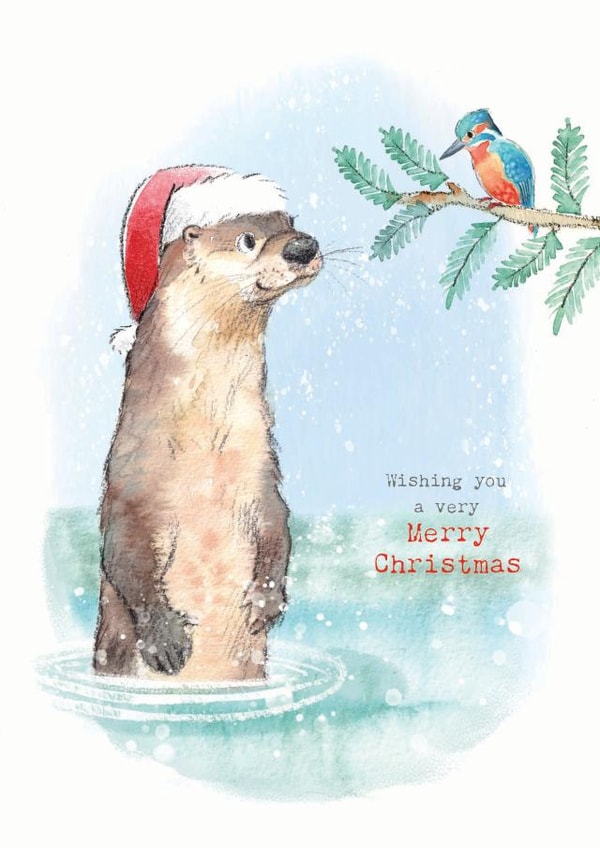 Cute Christmas card - Otter & Kingfisher - Merry Christmas created by Paper Shed Design