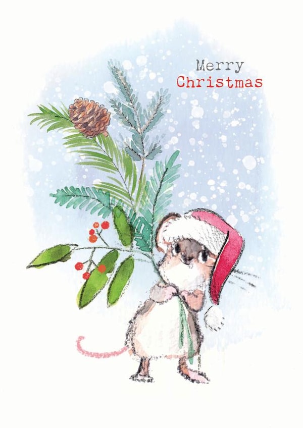 Cute Christmas Card - Mouse With Foliage - Merry Christmas created by Paper Shed Design