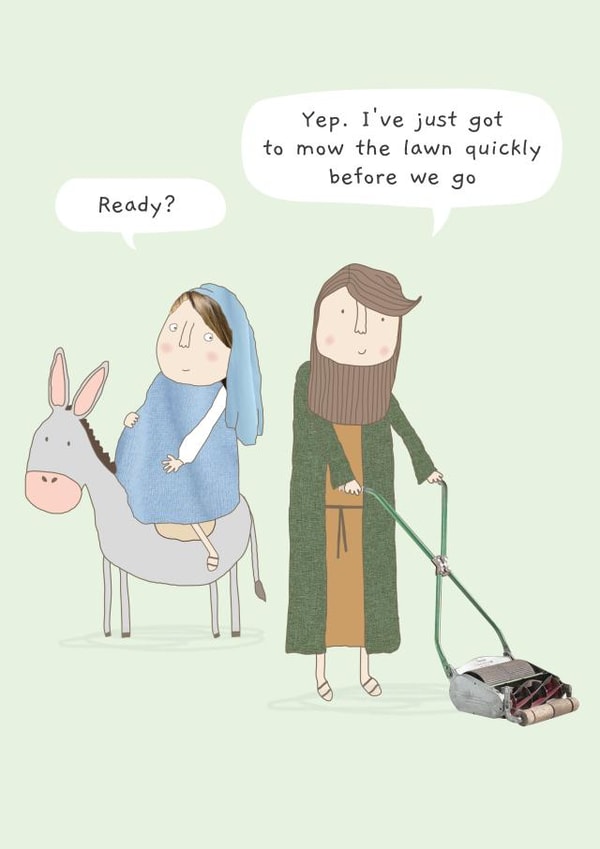 Funny Christmas Card - Mow The Lawn - Joseph and Mary created by Rosie Made A Thing