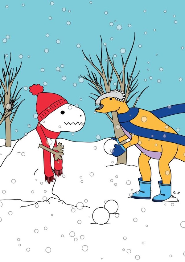 Funny Christmas Card - Snow-Rex Dinosaur - Dinosaur Snowman created by Dinosaurs Doing Stuff