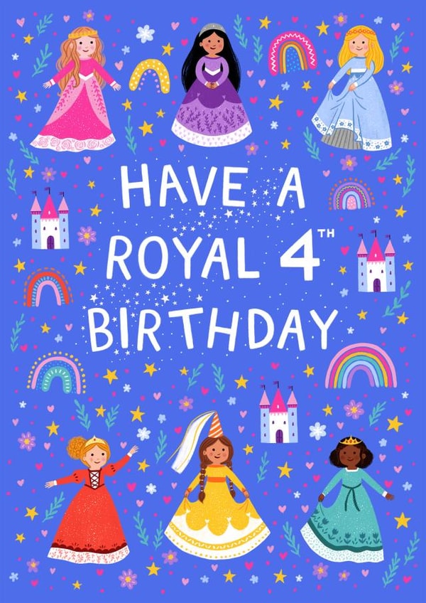 Cute 4th Birthday Card - For Her - Princesses created by Pear Tree Press