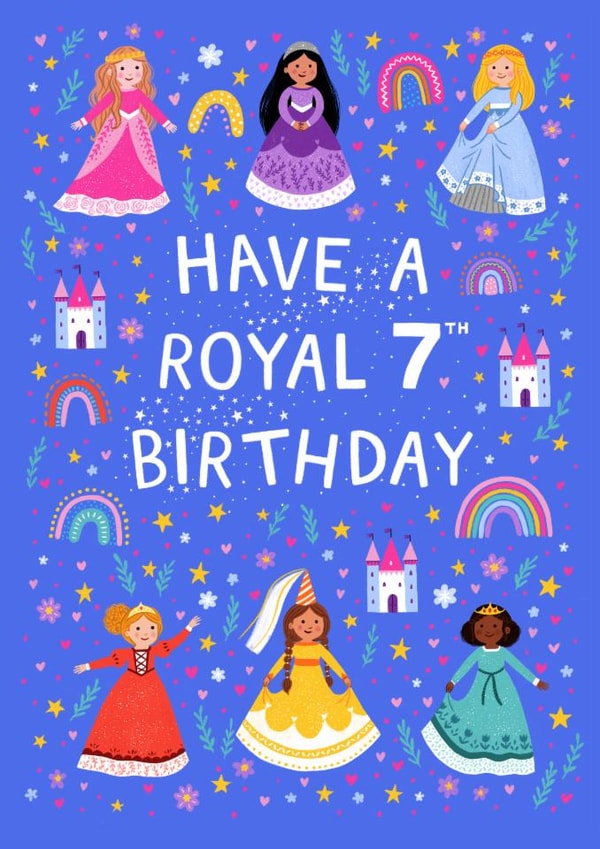 Cute 7th Birthday Card - For Her - Princesses created by Pear Tree Press