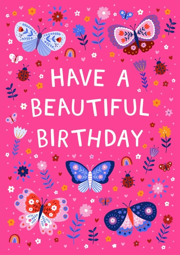 Cute Birthday Card - For Her - Butterflies And Ladybirds created by Pear Tree Press