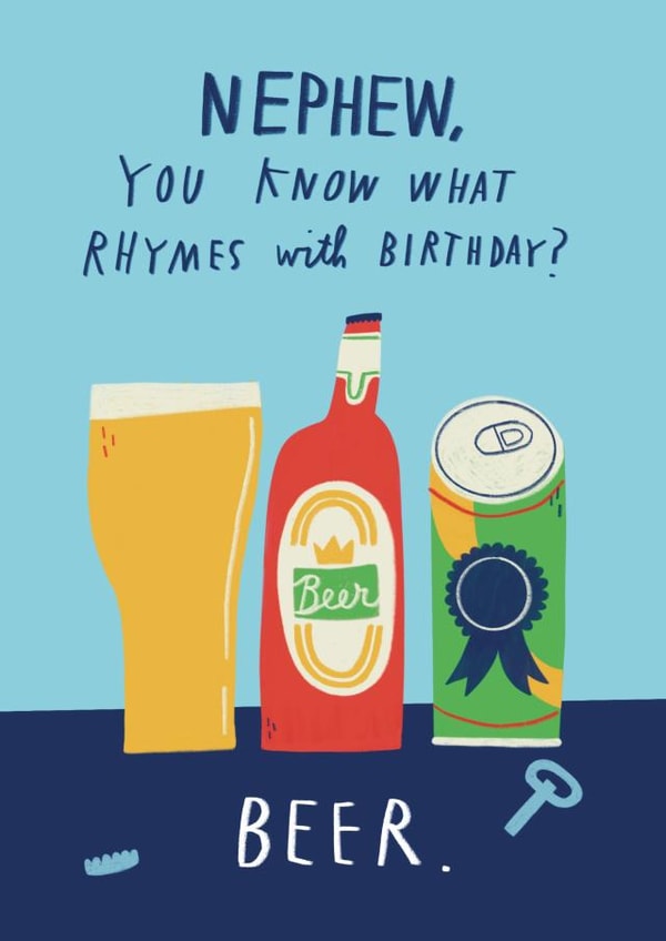 Funny Birthday Card - For Nephew - Beer created by Alice Mole Illustration