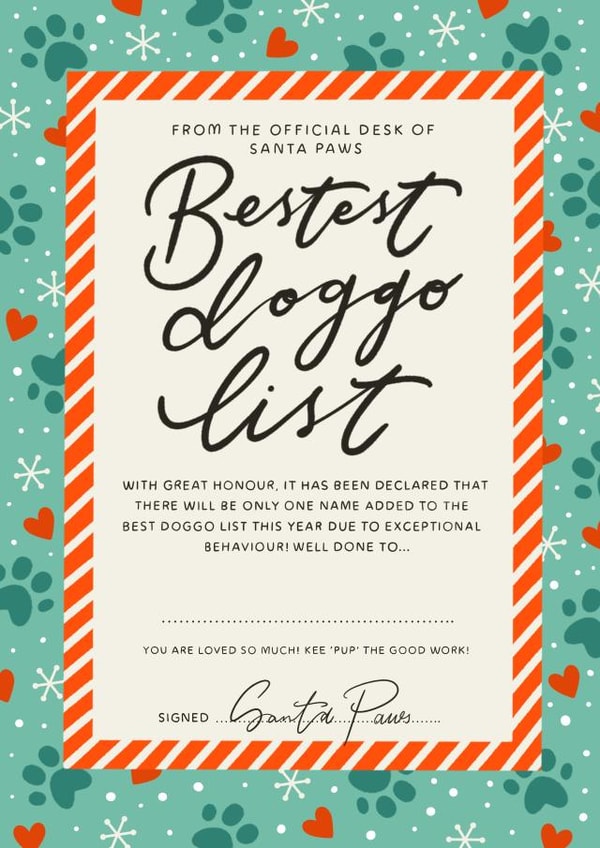 Cute Christmas Card - For The Bestest Doggo - Certificate created by katie illustrated