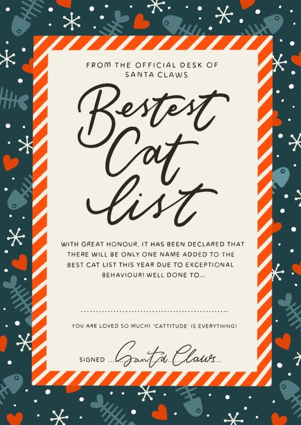 Cute Christmas Card - For The Bestest Cat - Santa Claws created by katie illustrated