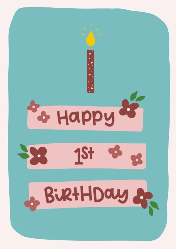 Cute first birthday cake card in blue and pink created by The Lyon's Den Graphics