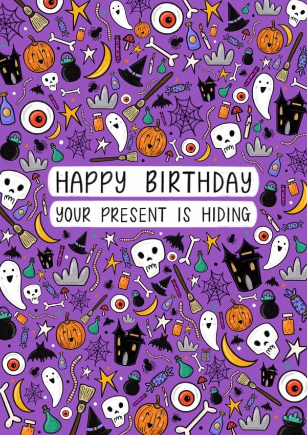 Cute Birthday Card - Halloween Birthday - Brainteaser Game created by Muses & May