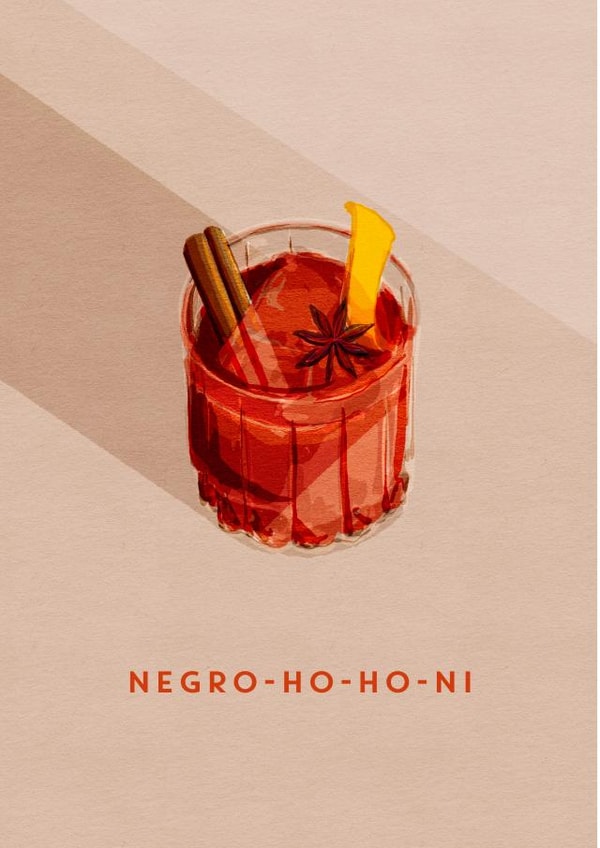 Arty Christmas Card - Negroni - Cocktail created by @doublepea_designs
