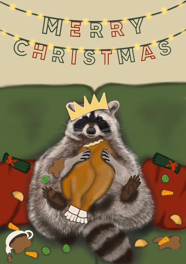 Funny Christmas Card - Greedy Raccoon - Turkey created by The Warren Creations