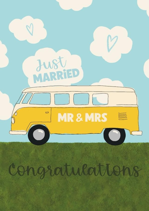 Cute Wedding Card - Just Married - Campervan created by Giddy Kipper