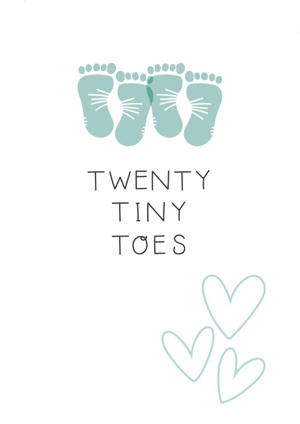 Cute New Baby Card - Twins - Twenty Tiny Toes created by Two For Joy Illustration