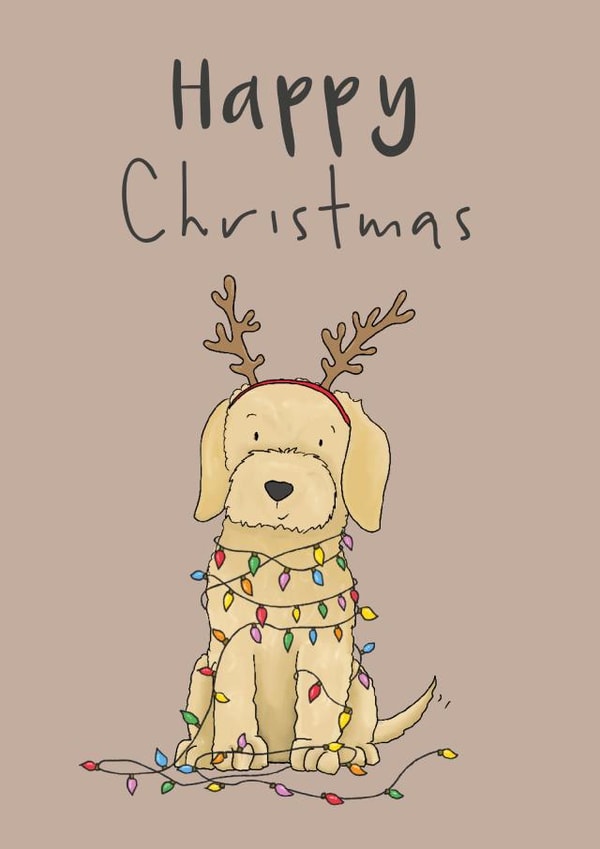 Cute Christmas Card - Cockerpoo - Christmas Lights created by Lucy Driver