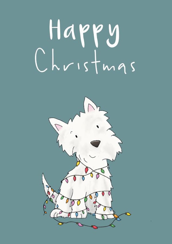 Cute Christmas Card - Westie Dog - Christmas Lights created by Lucy Driver
