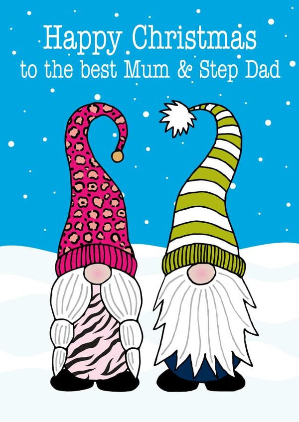 Cute Christmas Gnomes Card - Happy Christmas To The Best Mum & Step Dad created by Gellie Design