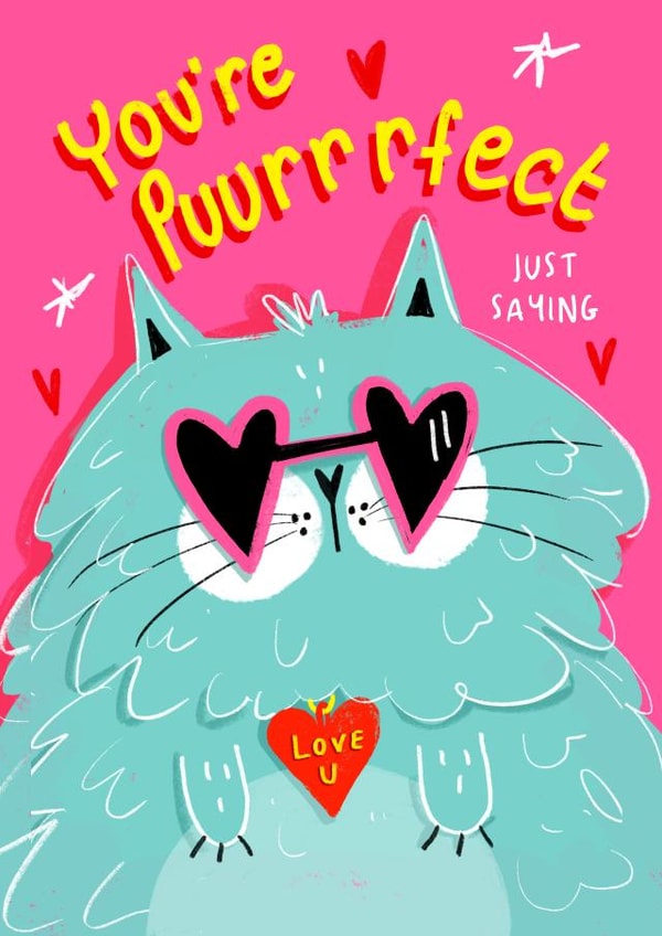 Cute Valentine's Day Card - You're Purrfect - Cat created by NICHOLA COWDERY ILLUSTRATIONS 