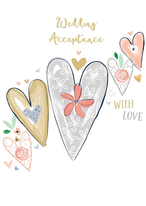 Pretty Wedding Card - Invite Acceptance - Hearts created by Katie Phythian Design