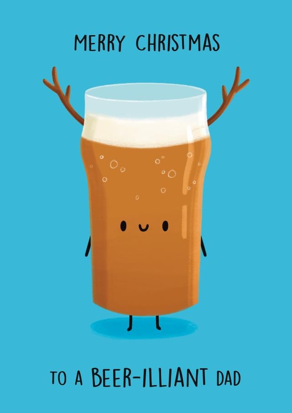 Cute Christmas Card - For Dad - Pint Of Reindeer Beer created by Sophie Kent Illustration