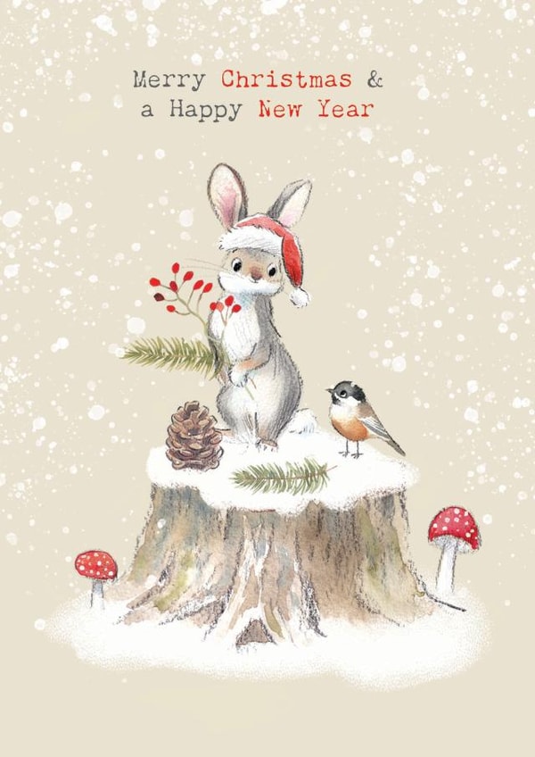 Cute Christmas Card - Rabbit & A Bird - Woodland created by Paper Shed Design