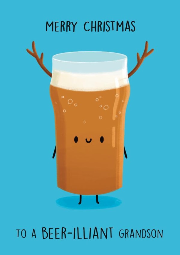Cute Christmas Card - For Grandson - Pint Of Reindeer Beer created by Sophie Kent Illustration