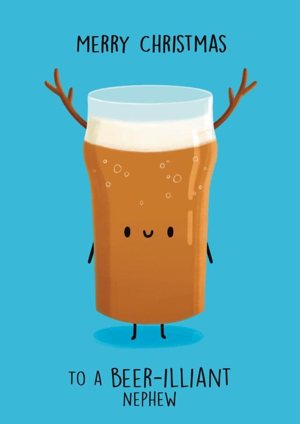 Cute Christmas Card - For Nephew - Pint Of Reindeer Beer created by Sophie Kent Illustration