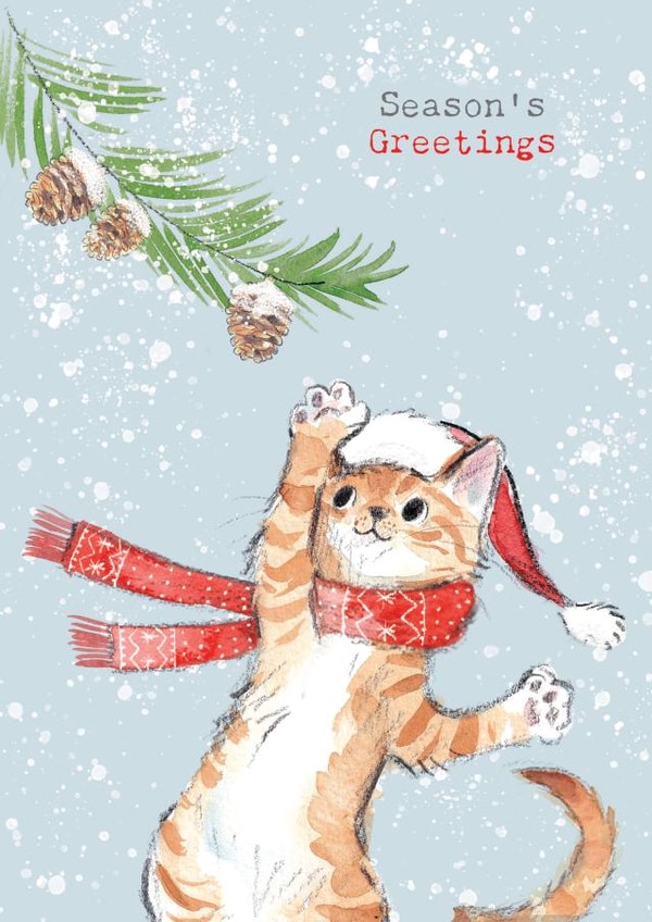 Cute Christmas Card - Seasons Greetings - Ginger Cat In A Scarf created by Paper Shed Design