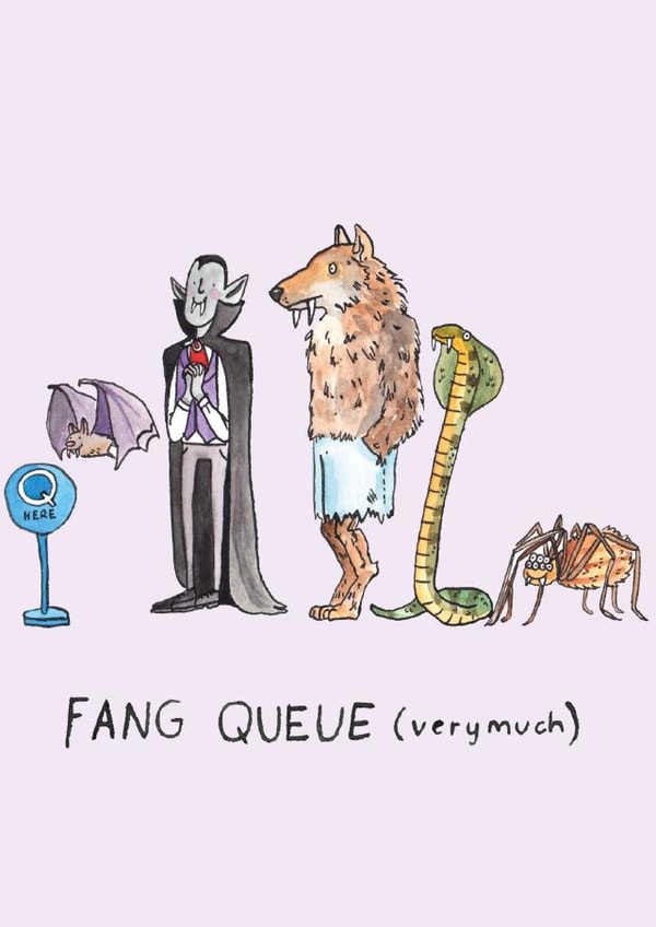 Funny Thank You Card - Thank You Pun - Fang Queue created by Jelly Armchair