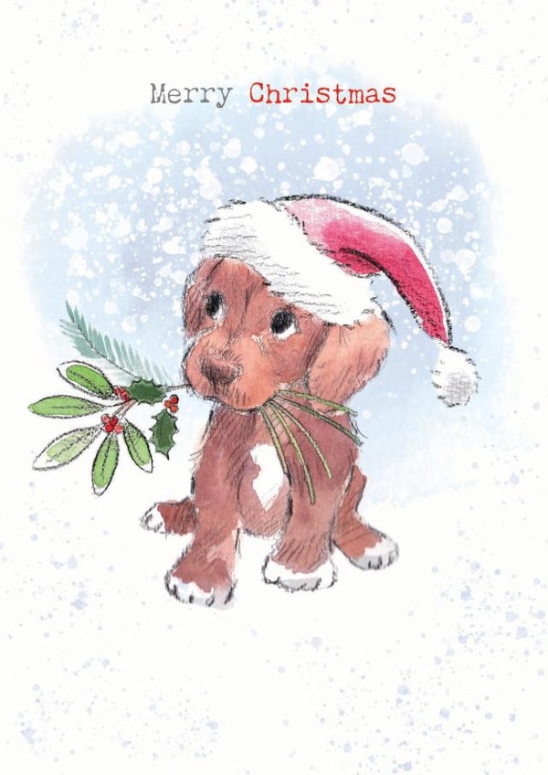 Cute Christmas Card - Merry Christmas - Brown Puppy With Foliage created by Paper Shed Design